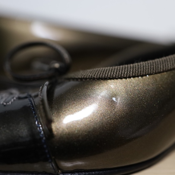 Chanel Ballerina Flat Sandals Patent Leather Green Bronze Brown Back Toe Sz 37 - Picture 7 of 13